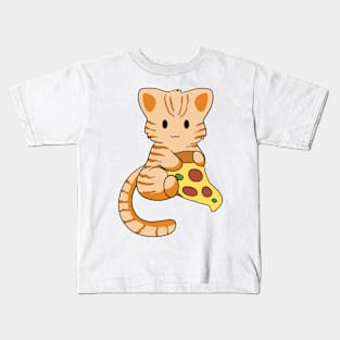 Orange Tabby Cat with Pizza Kids T-Shirt